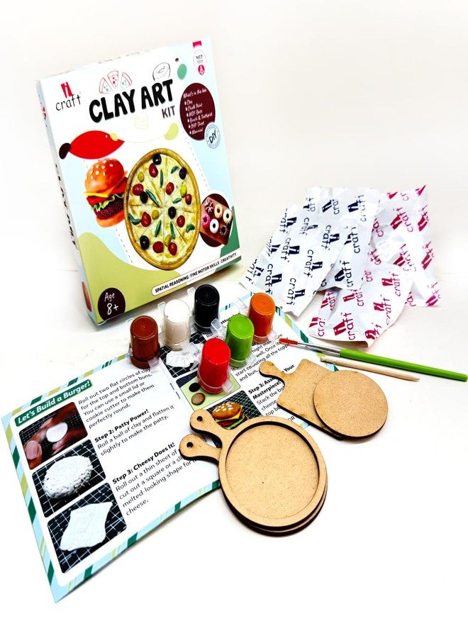 iCraft DIY Clay Art Kit for Kids 8+ - Food Sculpting, Painting & Modeling - Pizza, Burger & Donuts - Fine Motor Skills & Creativity - Includes Clay, Paint, Tools & More - Image 2
